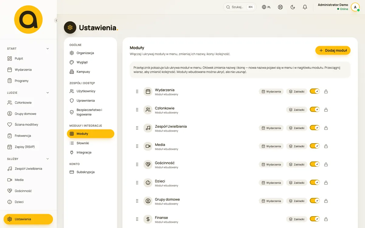 Zarządzanie modułami