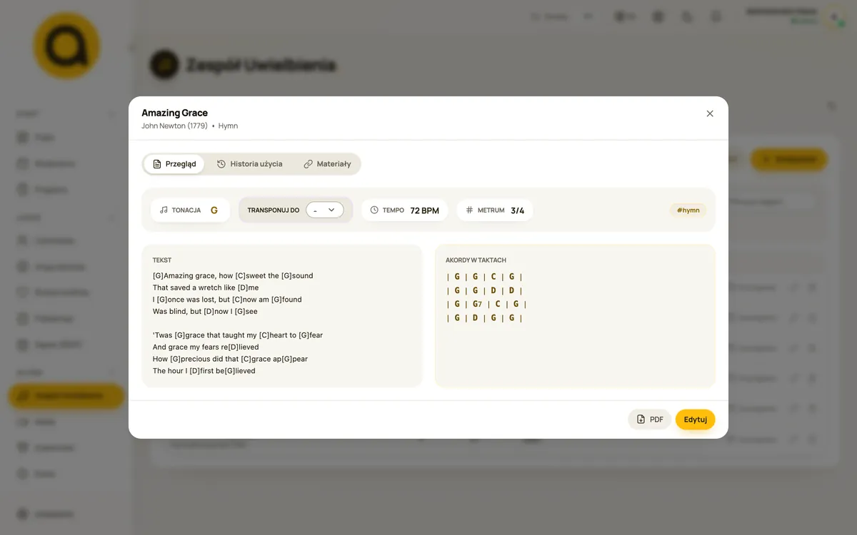 Pieśń z akordami i transpozycją